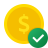 Gold coin with check mark symbolising Mocean SMS Messaging Campaigns and WhatsApp solutions offering cost-effective business communications in Malaysia.