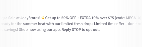 Example of a promotional SMS message showcasing Mocean SMS Messaging Campaigns with extended length, Unicode compatibility, and two-way interaction in Malaysia.