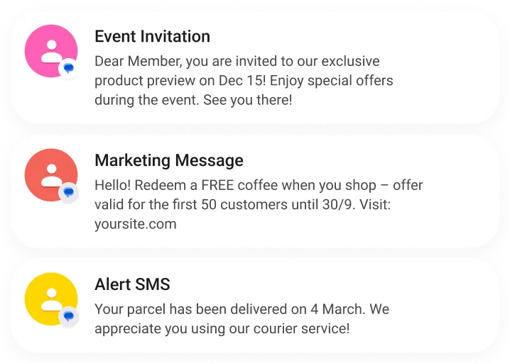 Examples of Mocean SMS Messaging Campaigns in Malaysia, including event invitations, marketing promotions, and delivery alerts.