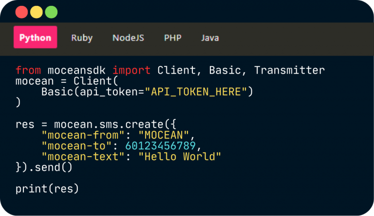 Python code example using Mocean’s SMS API for fast message delivery in Malaysia